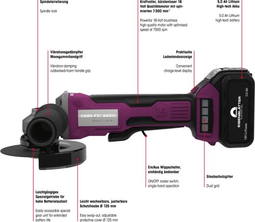 Szlifierka kątowa VARILEX® Akku 18 V ze stacją akumulatorową i 2 akumulatorami - obrazek 3